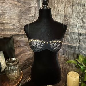 NWOT Harmony Black Lace Studded Bra Size M